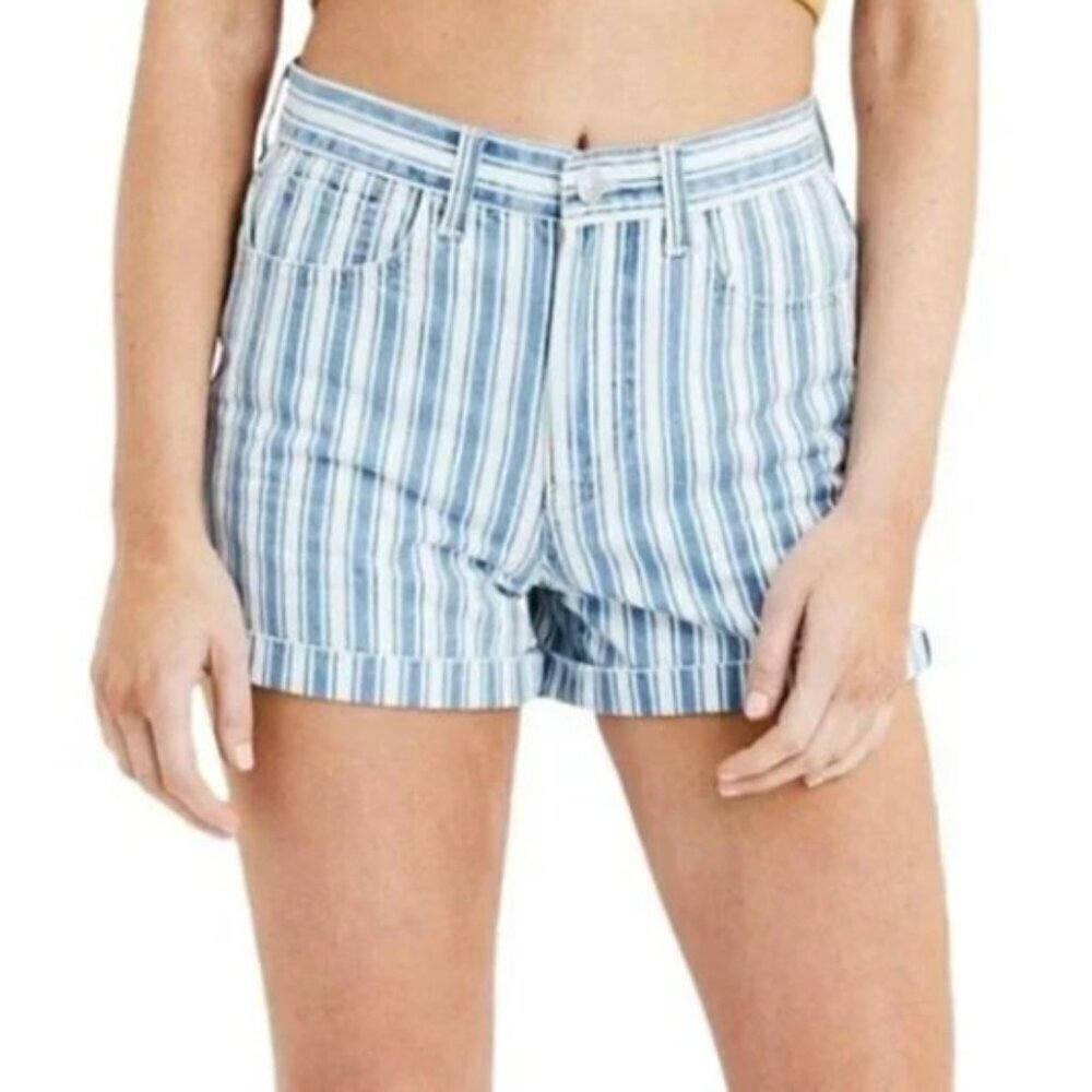 American Eagle Blue White Striped High Rise Mom Shorts 6 NWOT